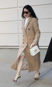 Lucy Liu in a Beige Coat