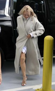 Pamela Anderson in a Grey Coat