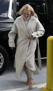 Pamela Anderson in a Grey Coat