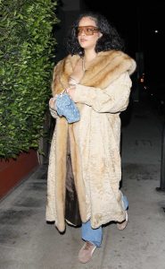 Rihanna in a Beige Fur Coat