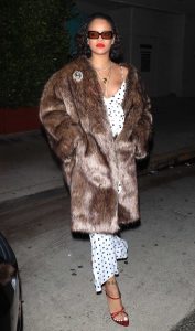 Rihanna in a Faux Fur Coat