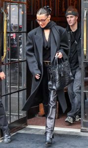 Bella Hadid in a Black Coat