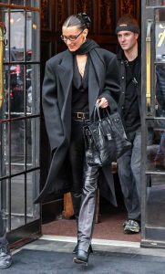 Bella Hadid in a Black Coat