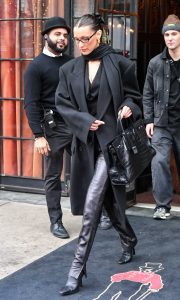 Bella Hadid in a Black Coat