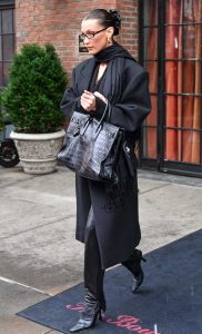 Bella Hadid in a Black Coat