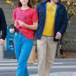 Caylee Cowan in a Red Tee Doing Some Christmas Shopping Out with Casey Affleck in Los Feliz 12/21/2024