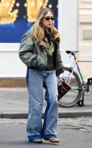 Chloe Sevigny in an Olive Bomber Jacket