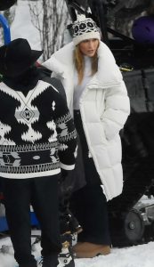 Jennifer Lopez in a White Puffer Coat