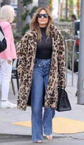 Jennifer Lopez in an Animal Print Fur Coat