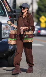 Jessica Alba in a Brown Sweatsuit