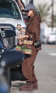 Jessica Alba in a Brown Sweatsuit