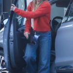 Kristen Bell in a Red Cardigan Stops by a Medical Spa in Los Feliz 12/26/2024