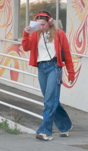 Kristen Bell in a Red Cardigan