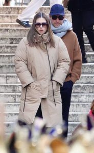 Maria Sharapova in a Beige Puffer Coat