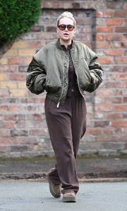 Molly-Mae Hague in an Olive Bomber Jacket