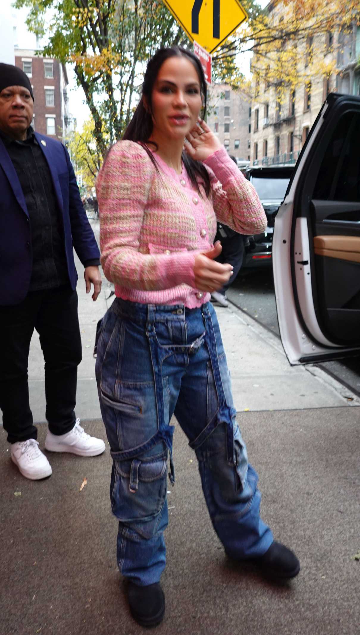 Natti Natasha in a Pink Cardigan