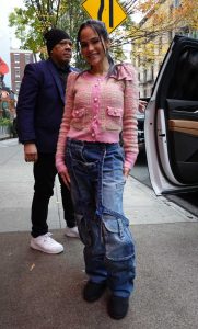 Natti Natasha in a Pink Cardigan