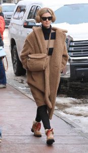 Nicky Hilton in a Caramel Coloured Faux Fur Coat