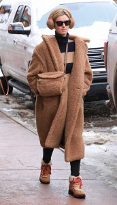 Nicky Hilton in a Caramel Coloured Faux Fur Coat