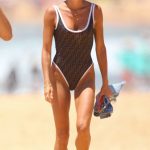 Pip Edwards in a Brown Fendi Swimsuit Spends Christmas Day at Avoca Beach in Sydney 12/25/2024