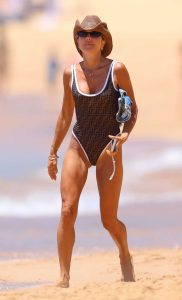 Pip Edwards in a Brown Fendi Swimsuit