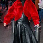 Rita Ora in a Black Leather Dress Was Spotted in Times Square in New York City 12/30/2024