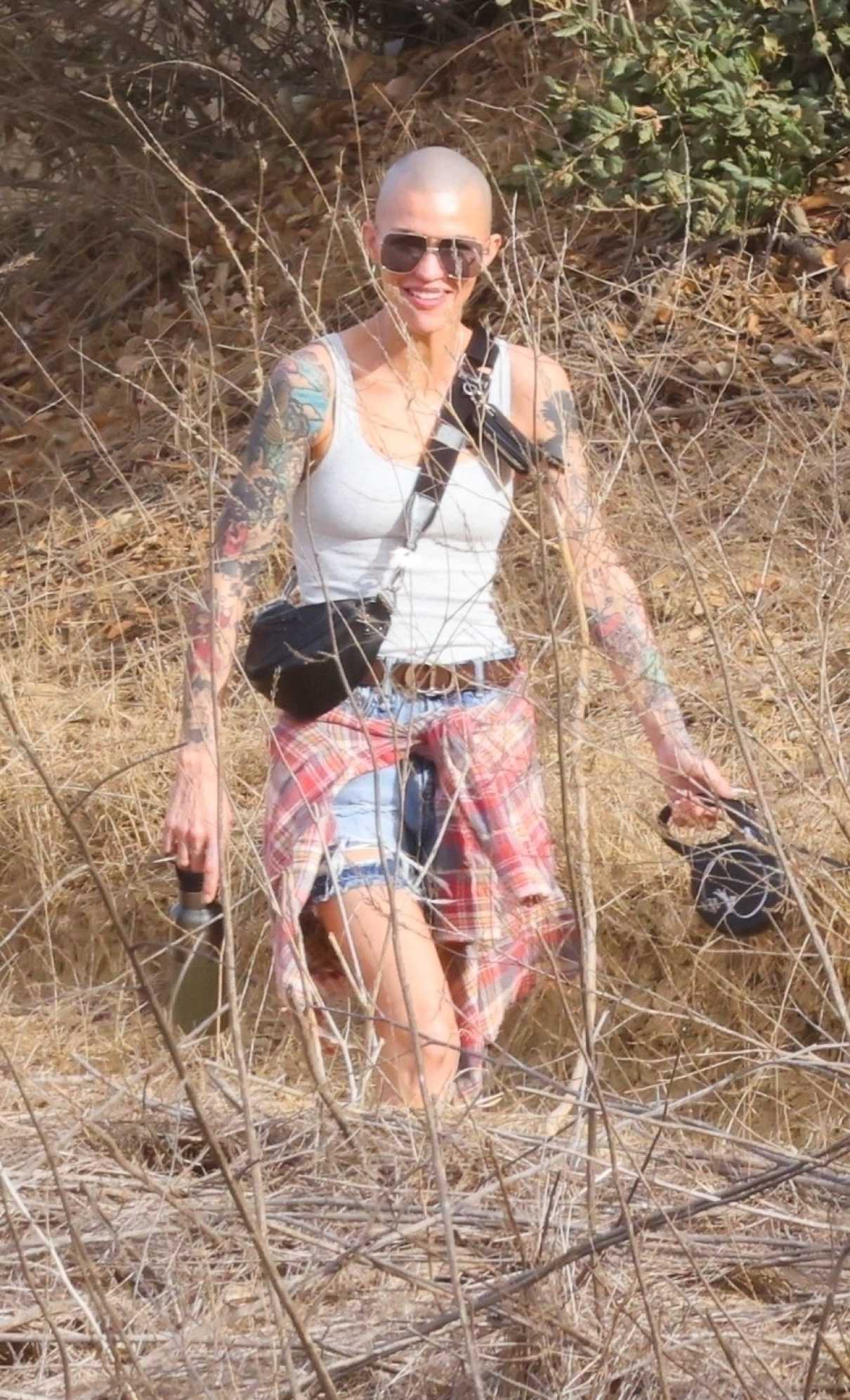 Ruby Rose in a Plaid Shirt