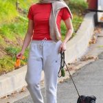 Sarah Silverman in a Red Tee Walks Her Dog in Los Angeles 12/18/2024