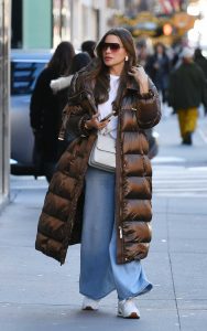 Sofia Vergara in a Brown Puffer Coat