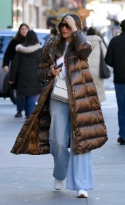 Sofia Vergara in a Brown Puffer Coat