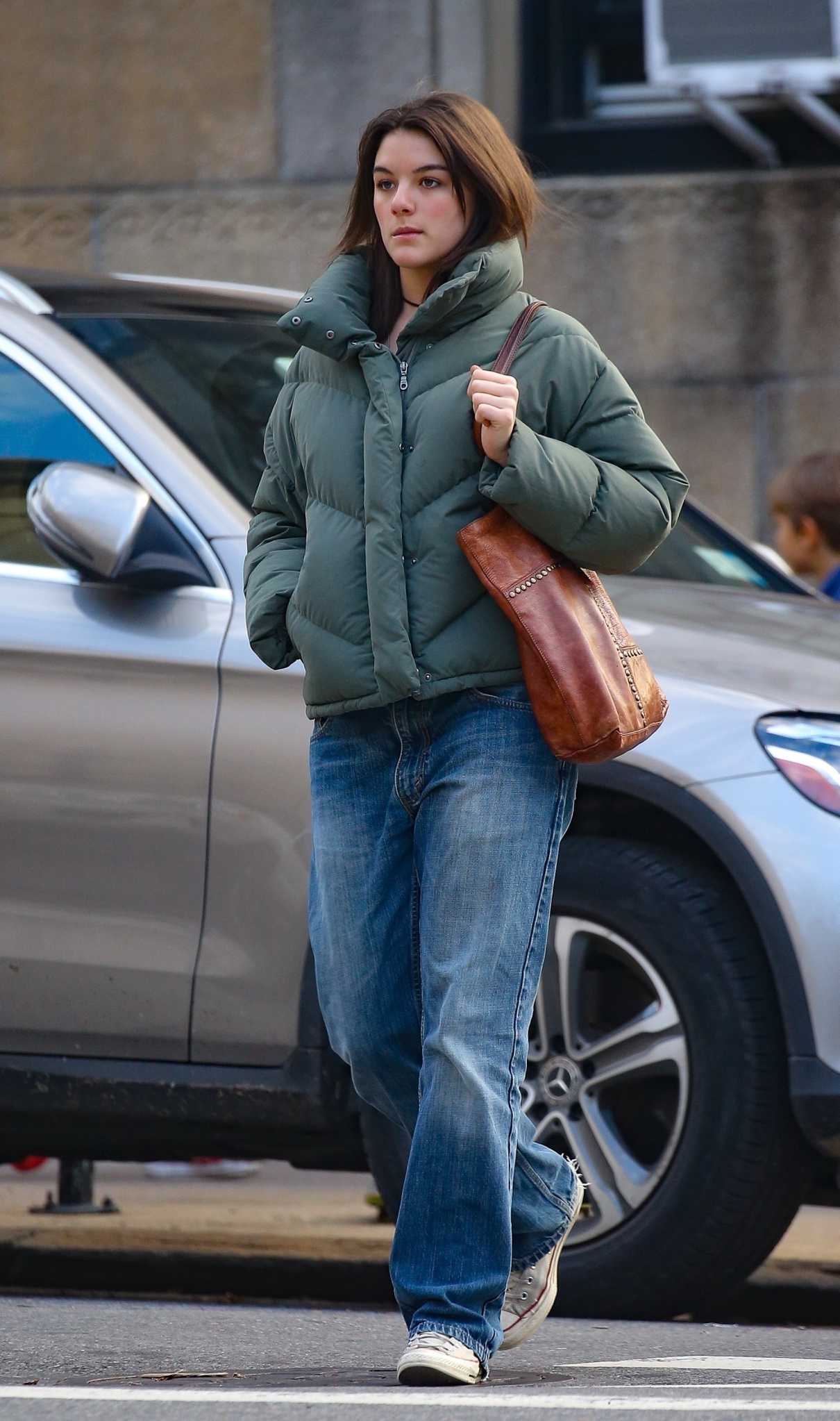 Suri Cruise in a Green Puffer Jacket