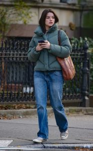 Suri Cruise in a Green Puffer Jacket