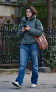 Suri Cruise in a Green Puffer Jacket