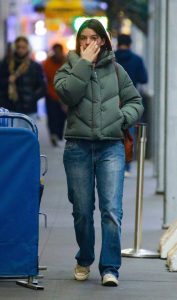 Suri Cruise in a Green Puffer Jacket