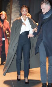 Zoe Saldana in a Grey Coat