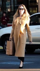 Angelina Jolie in a Beige Coat