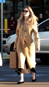 Angelina Jolie in a Beige Coat