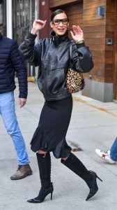 Bella Hadid in a Black Leather Jacket