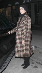 Camilla Belle in a Houndstooth Patterned Coat