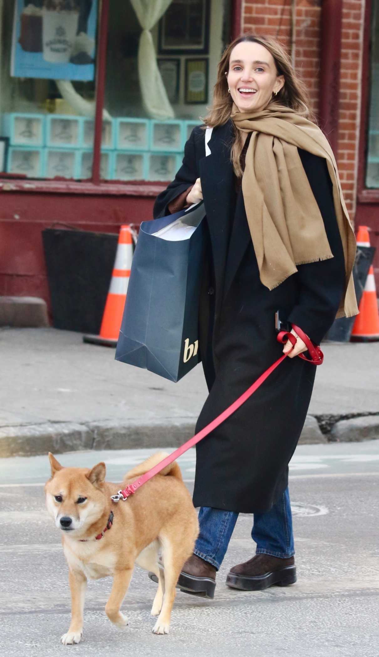 Chloe Fineman in a Black Coat