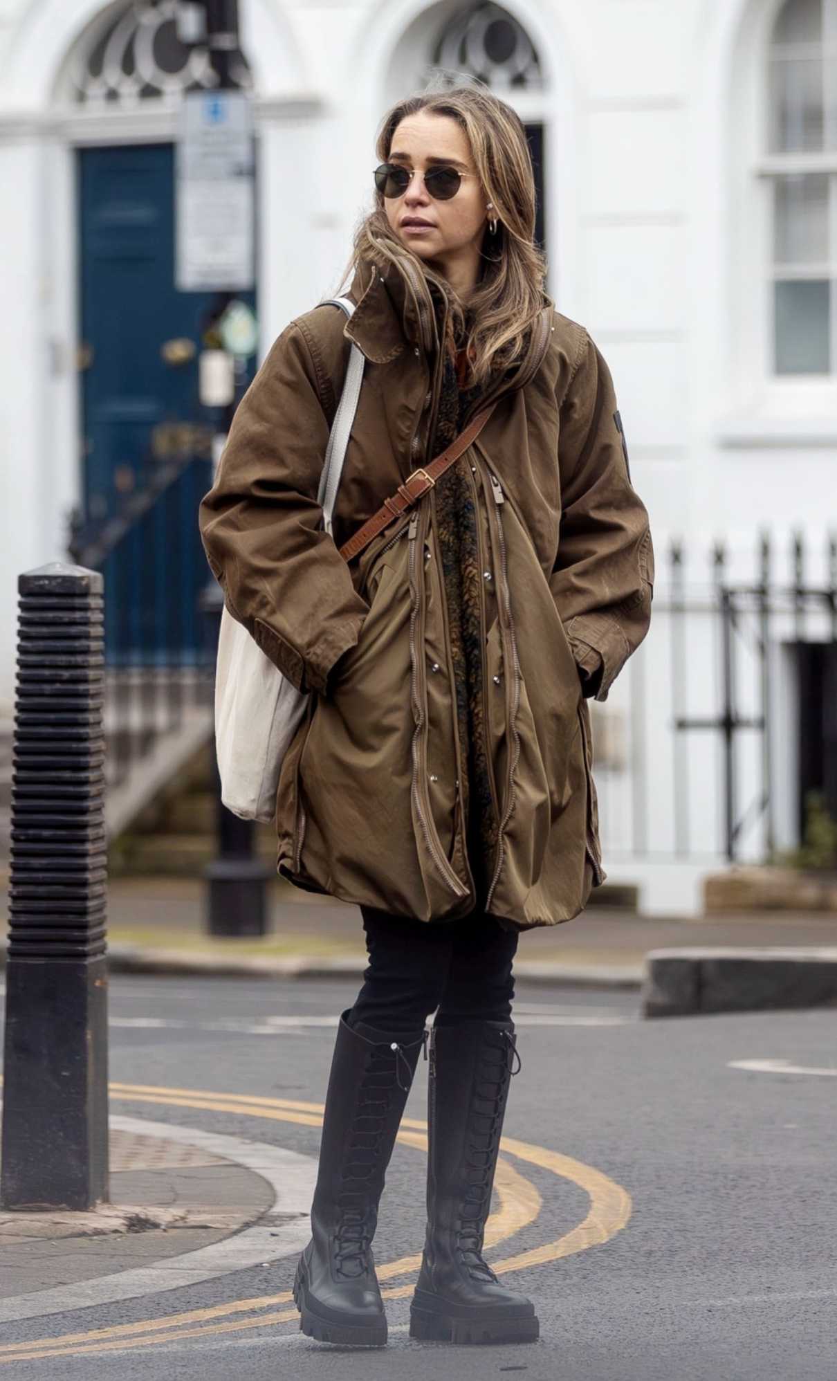 Emilia Clarke in a Tan Jacket