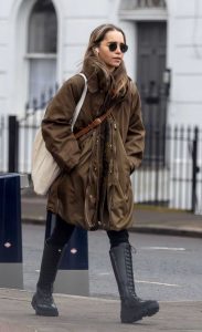 Emilia Clarke in a Tan Jacket