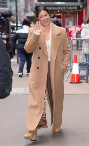 Gina Rodriguez in a Beige Coat