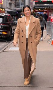 Gina Rodriguez in a Beige Coat