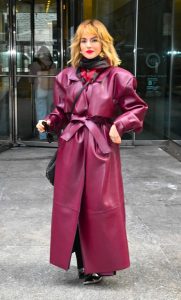 Joanna JoJo Levesque in a Burgundy Leather Coat