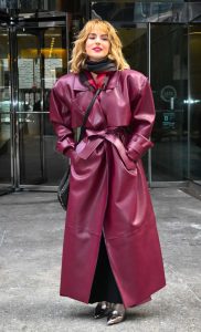 Joanna JoJo Levesque in a Burgundy Leather Coat