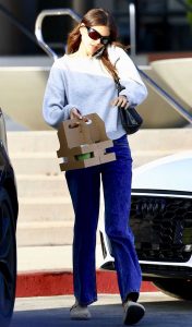 Kaia Gerber in a Grey Sweatshirt