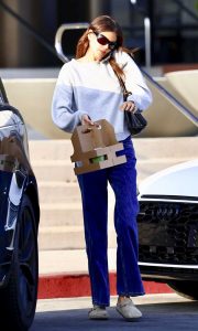 Kaia Gerber in a Grey Sweatshirt