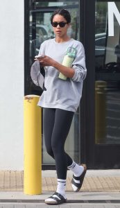 Laura Harrier in a Grey Sweatshirt