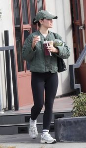 Lucy Hale in an Olive Jacket